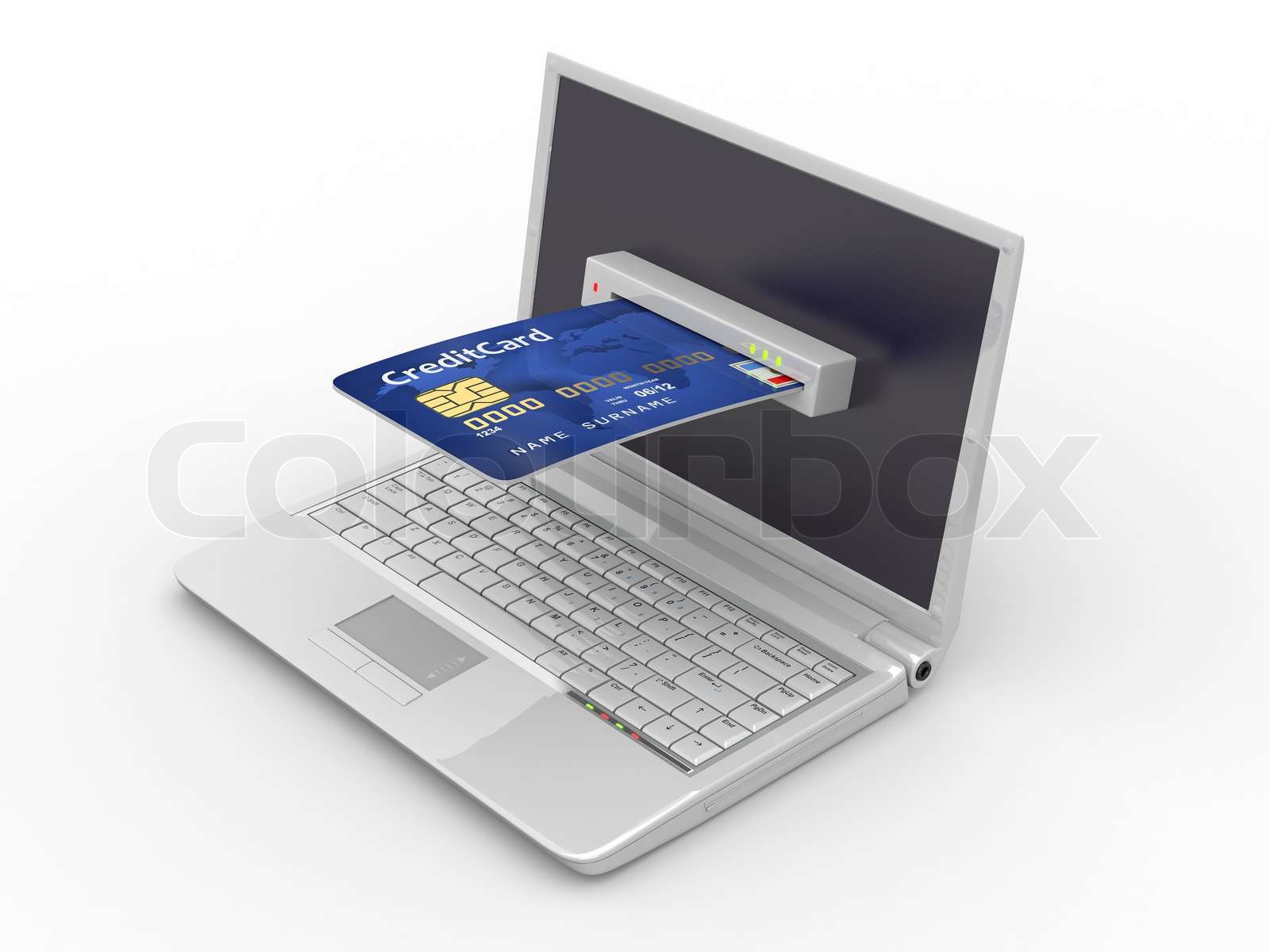 Laptop and credit card Stock image Colourbox