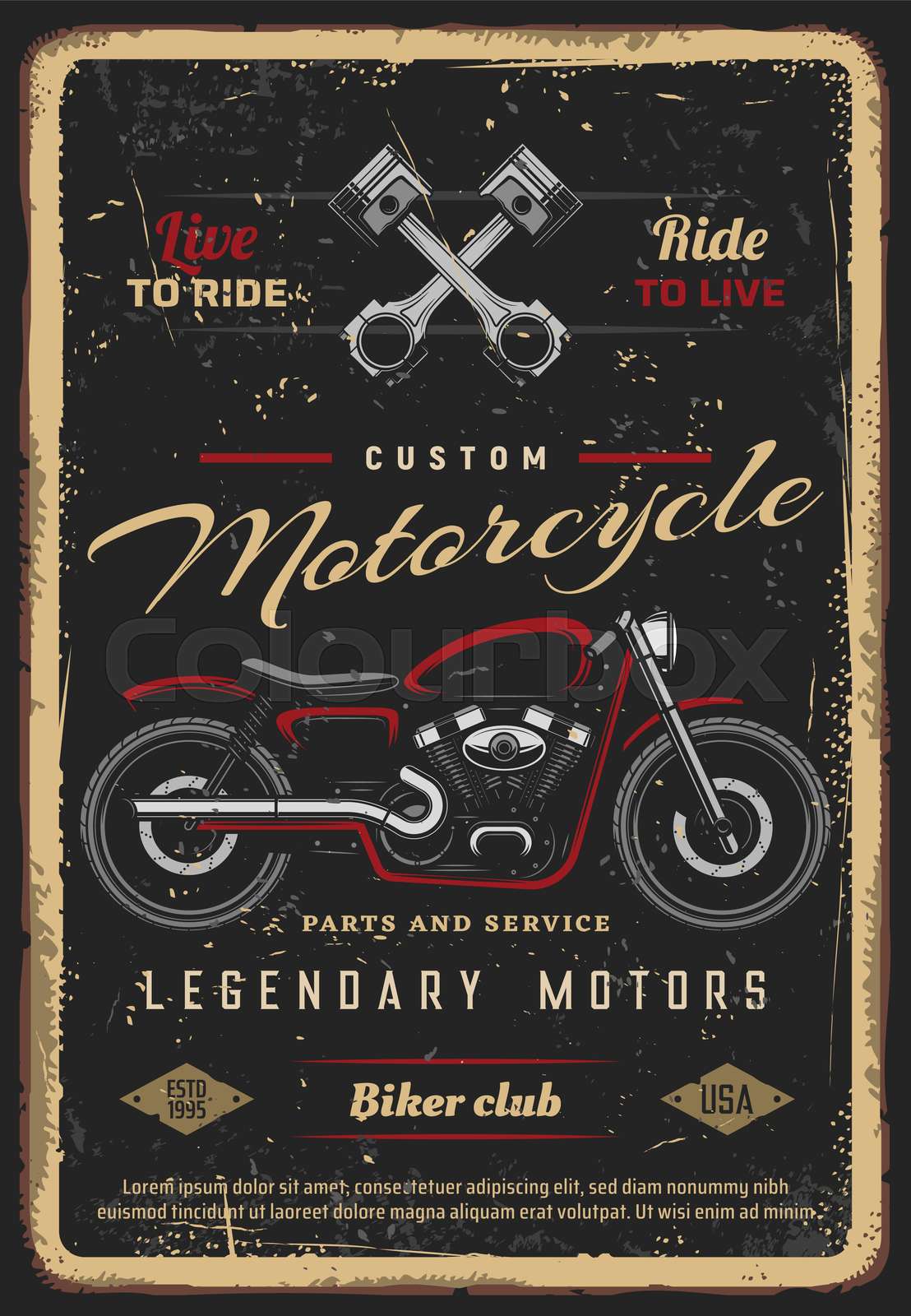 Custom motorcycles parts and service vector poster Stock vector