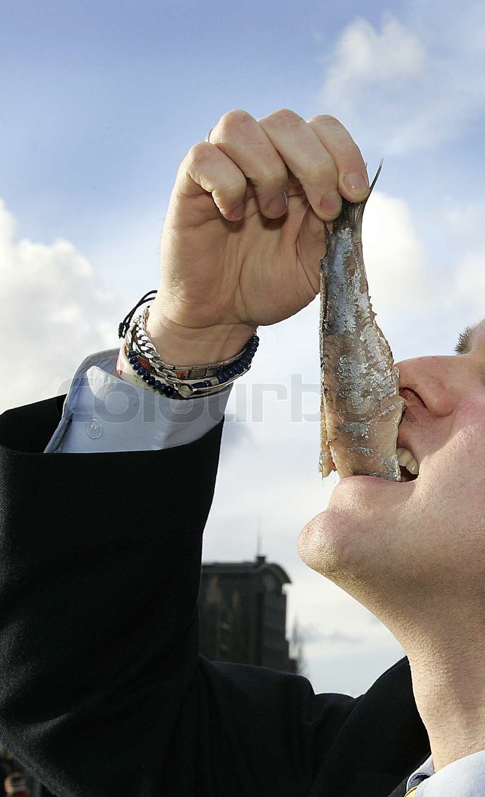 man eating a herring Stock image Colourbox