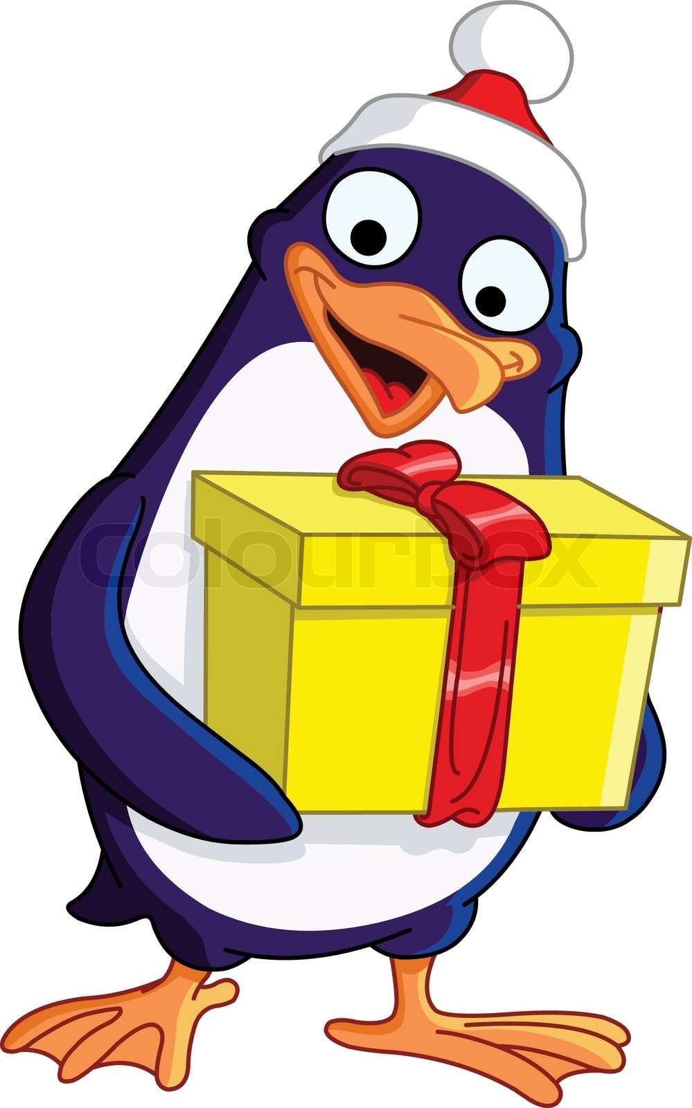 Cute Christmas penguin holding a gift box Stock vector Colourbox