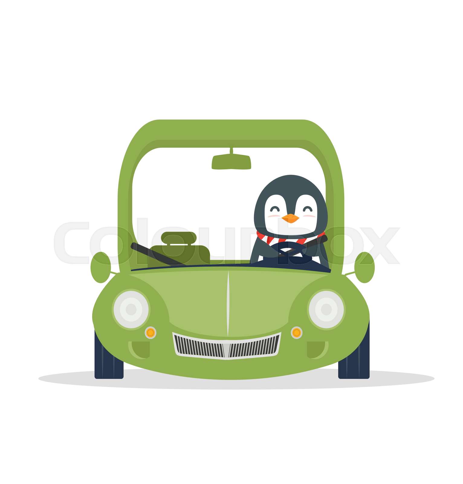 penguin travel with Green car | Stock vector | Colourbox