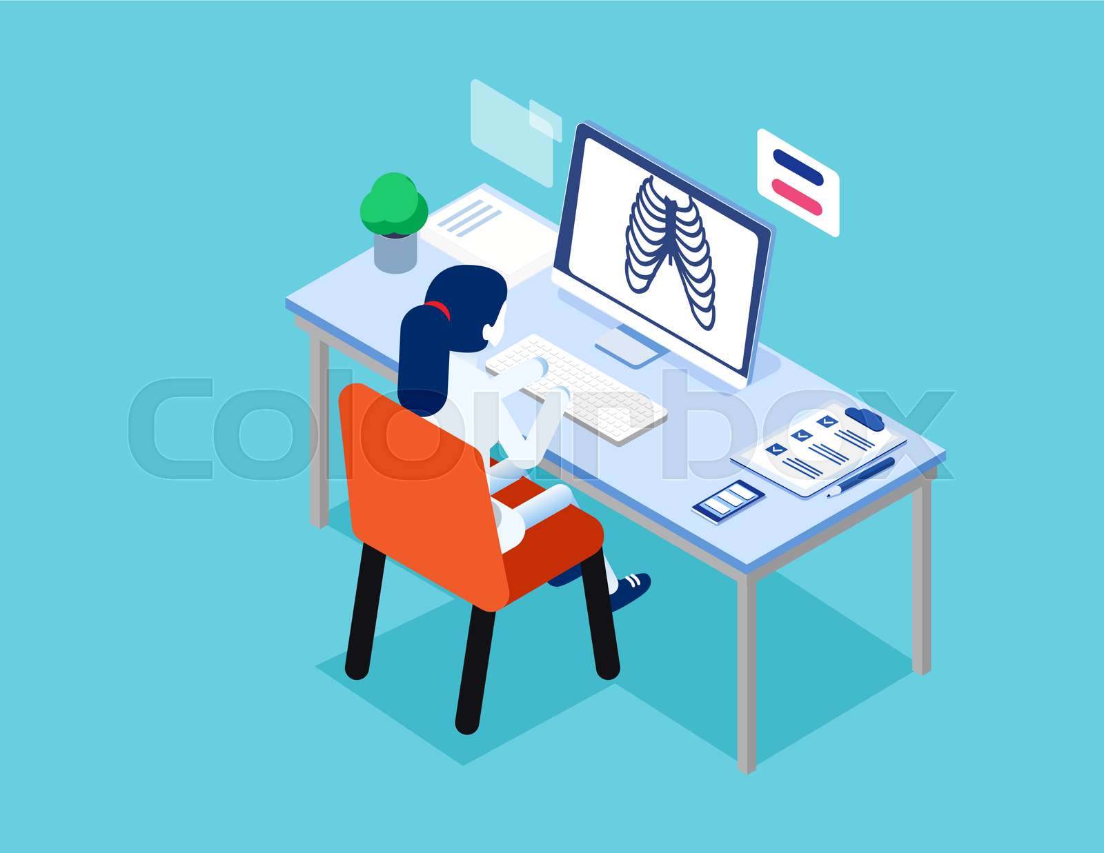 Doctor At Work Concept Isometric Science Vector Style Stock Vector