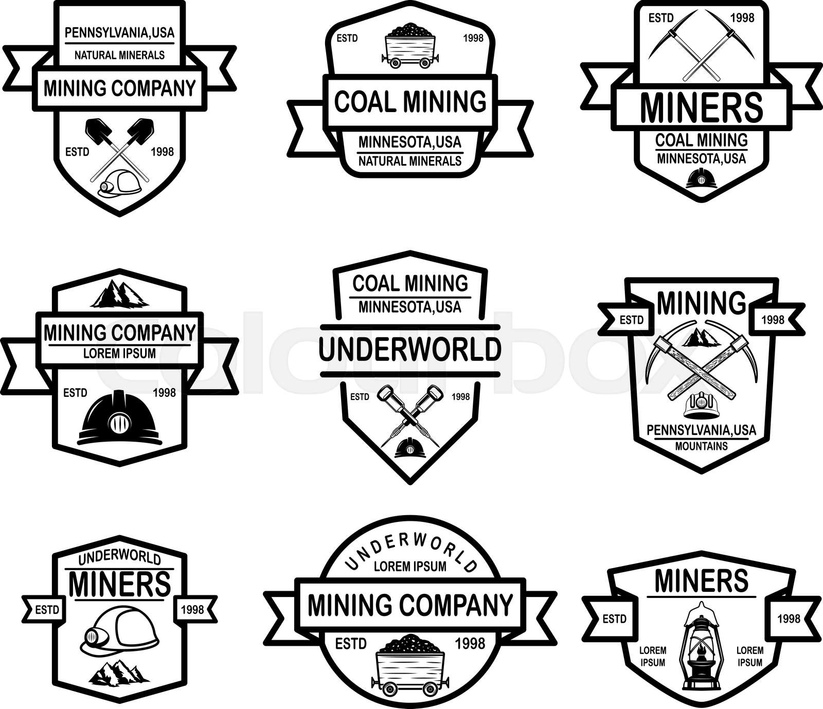 Set of coal mining company emblem templates. Design element for logo