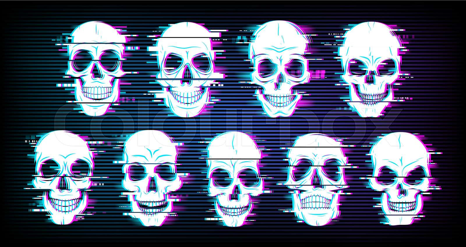 Glitch Skulls Vector Distorted Neon Glow Craniums Stock Vector Glitch Skulls Vector Distorted Neon Glow Craniums Stock Vector