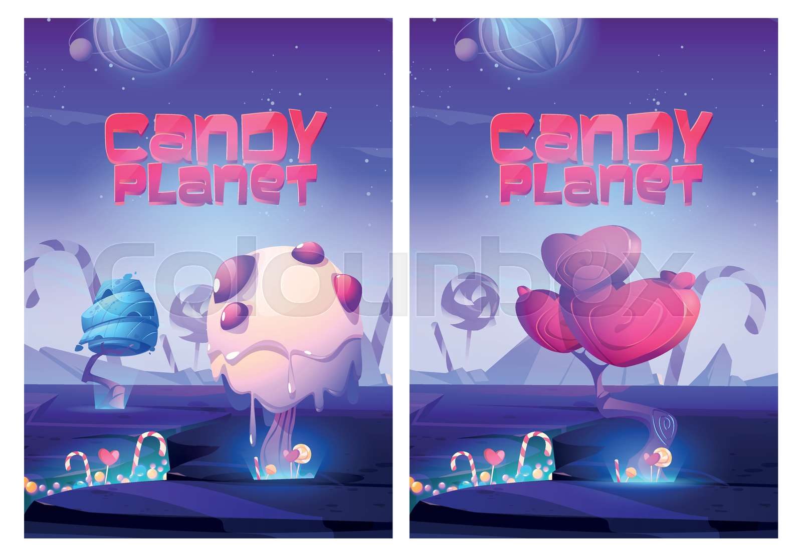 Candy posters with sweets and lollipop Stock vector Colourbox