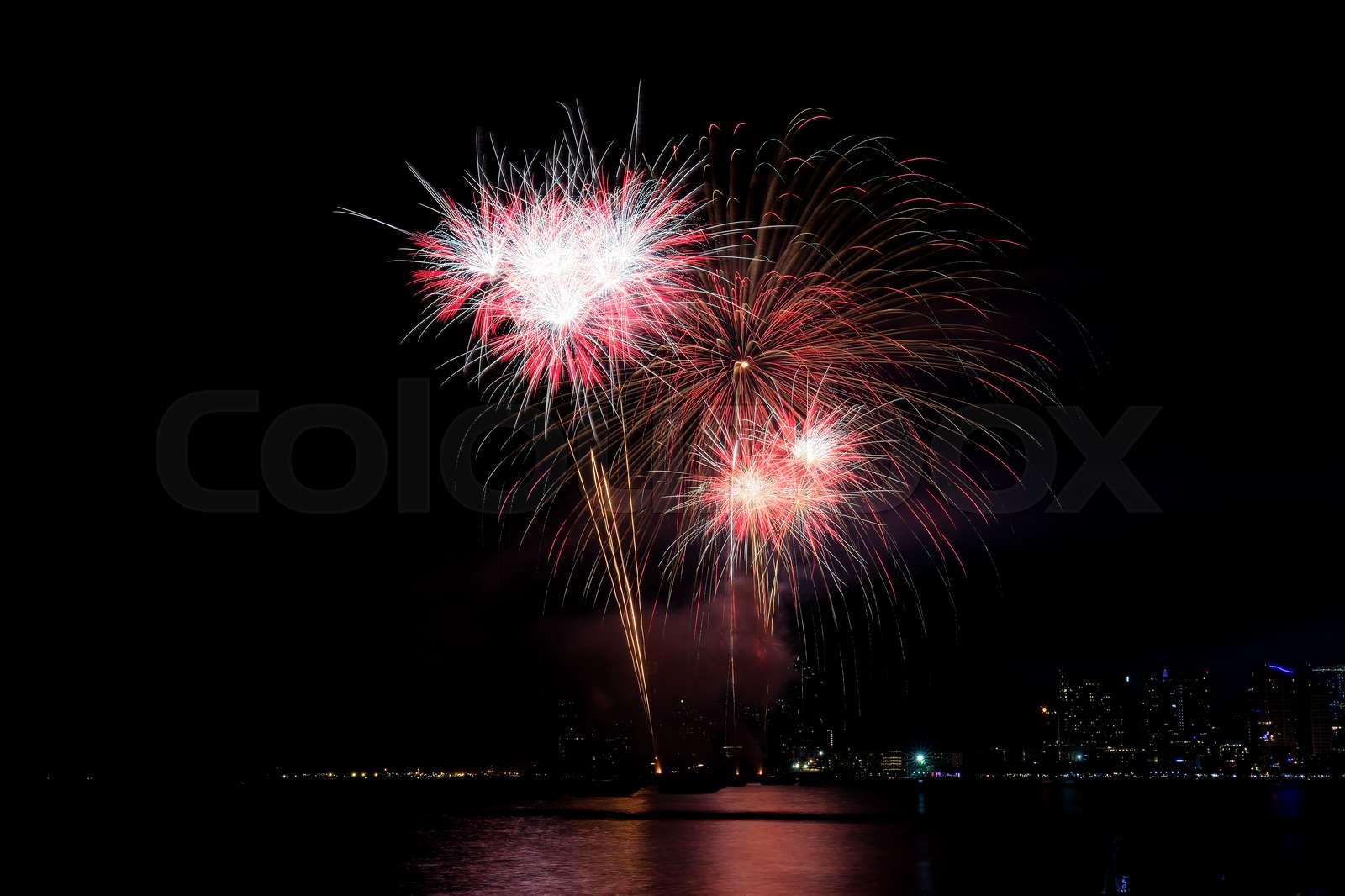Fireworks at sea. Stock image Colourbox
