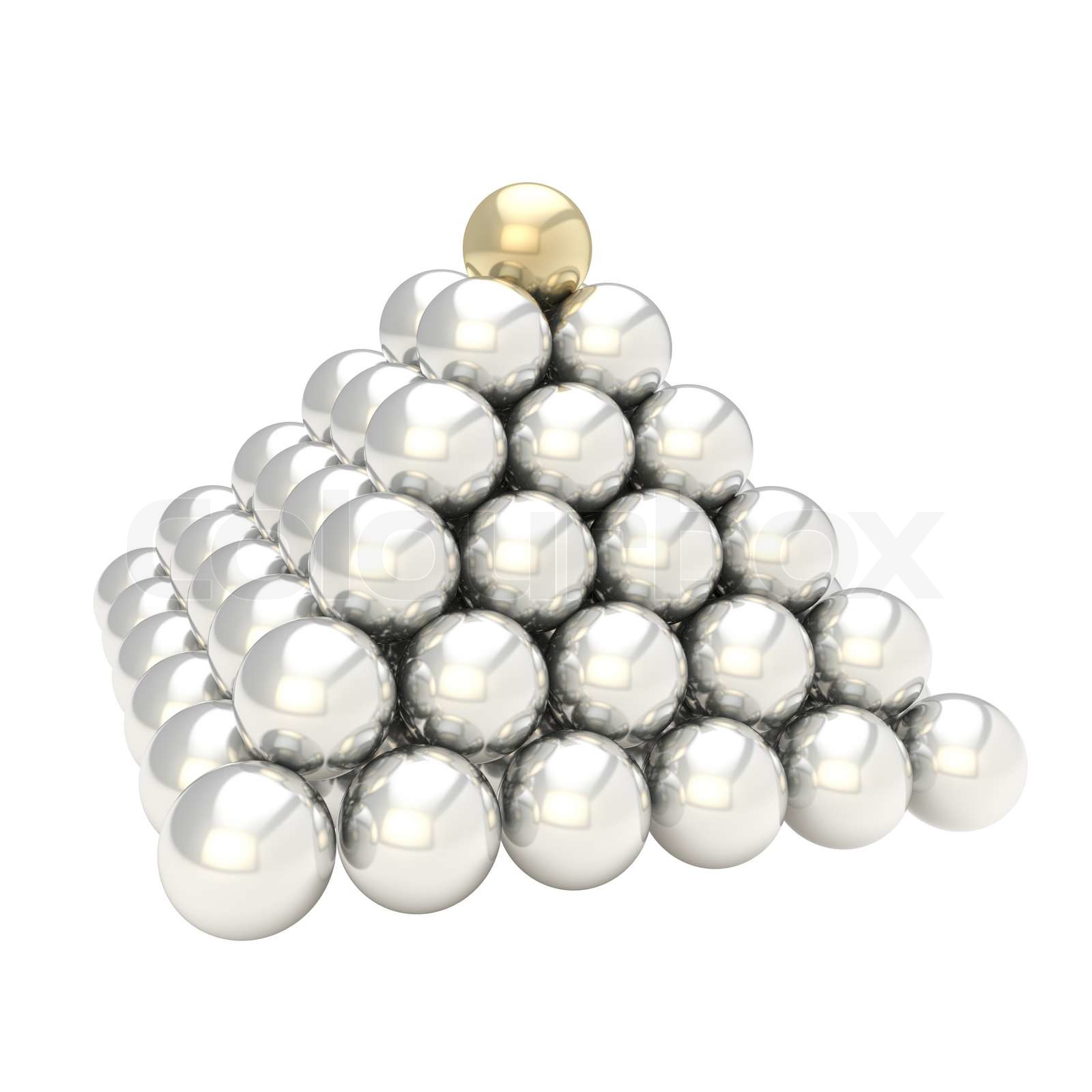 Haufen Pyramide von glänzenden Kugeln isoliert auf weiss Stock Bild