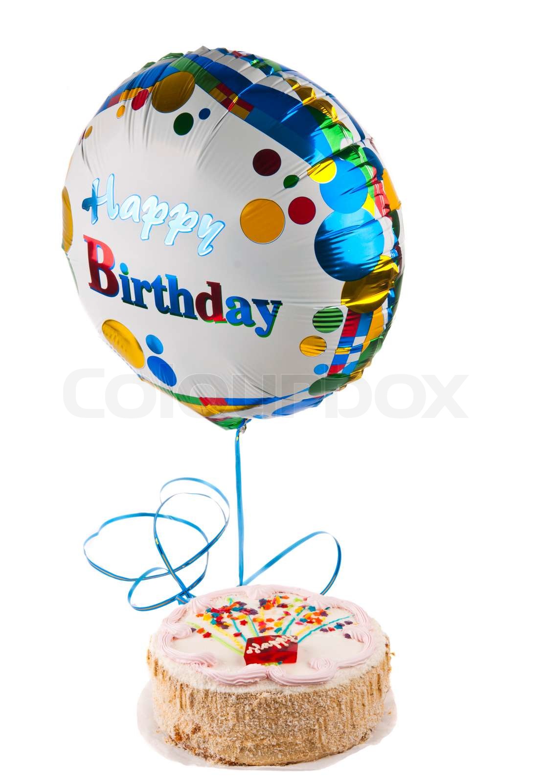 Birthday cake and balloon isolated | Stock image | Colourbox