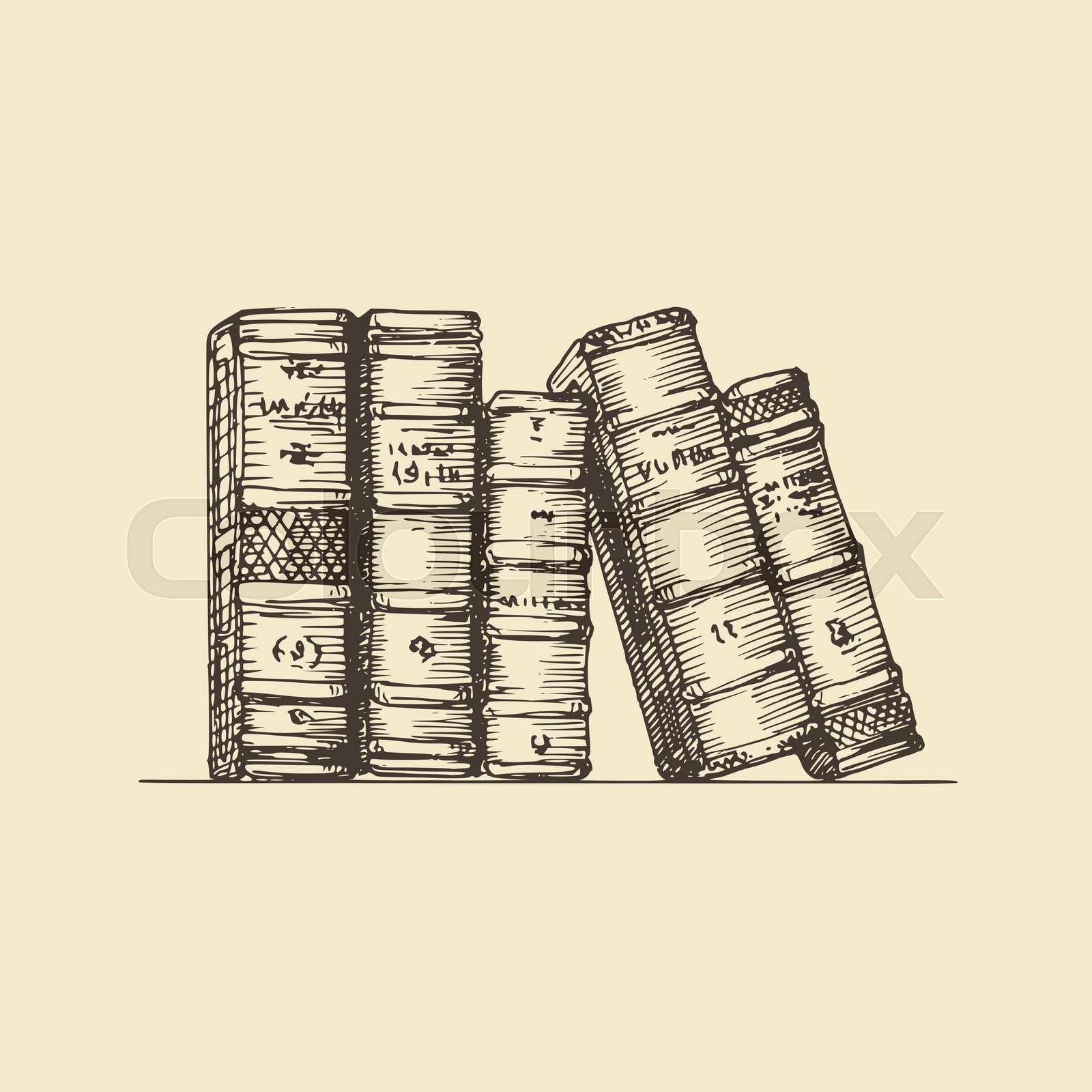 A row of standing books, hand drawn illustration. Stock vector