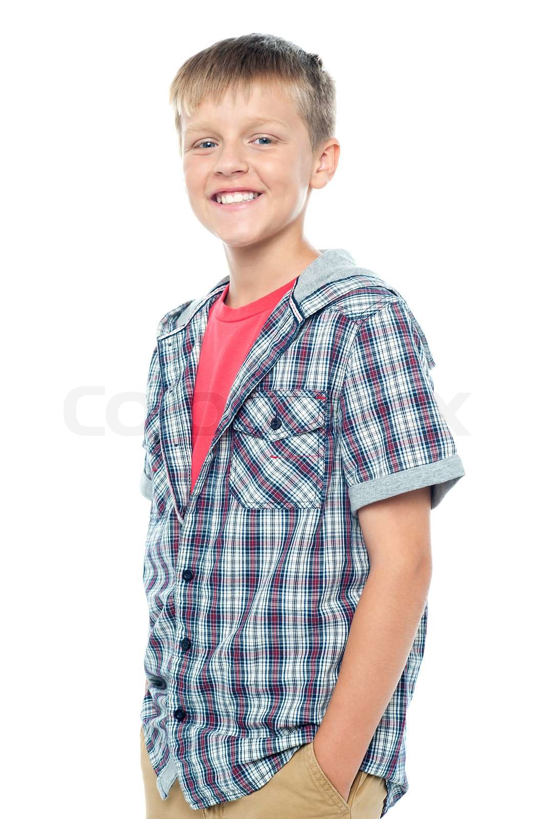 Profile shot of smart young boy posing casually Stock image Colourbox