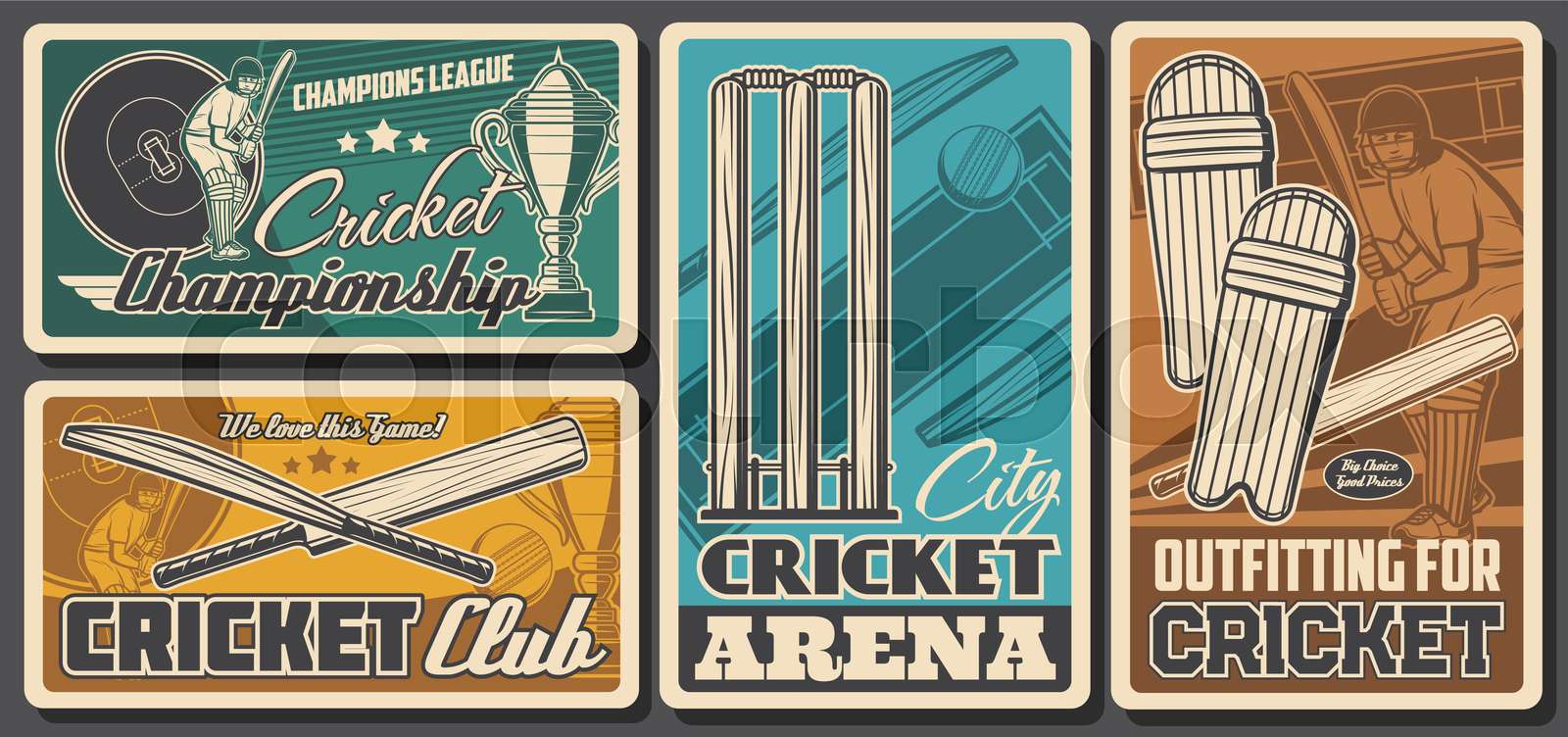Cricket sport banners, balls, bats, wicket, player | Stock vector ...