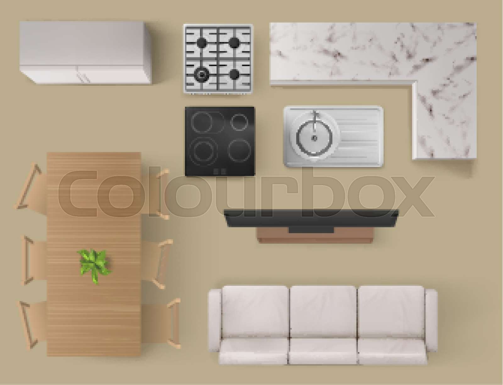 Interior items for living room or kitchen top view | Stock vector