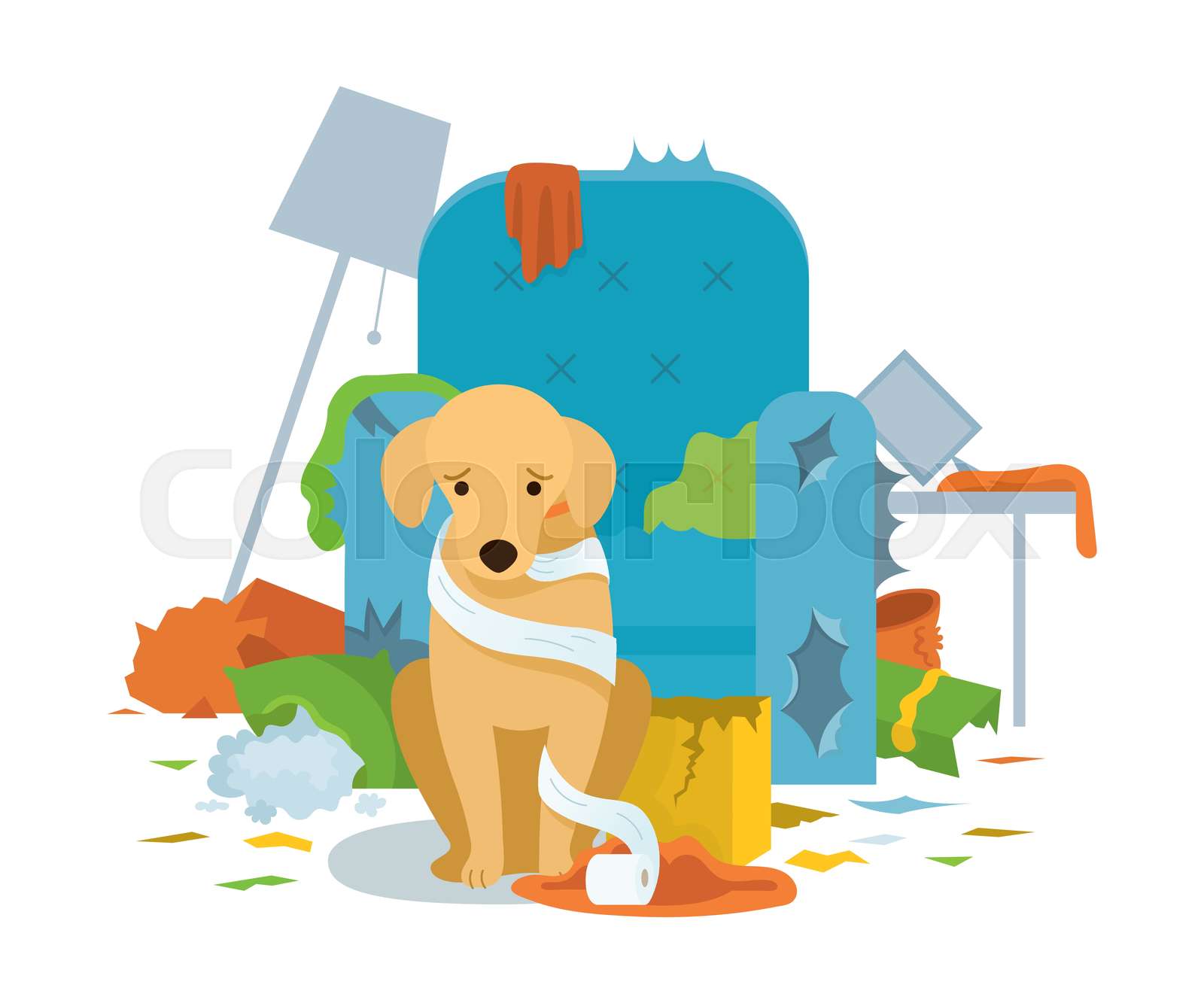 Dog Guilty after Destroying Furniture in House Stock vector Colourbox