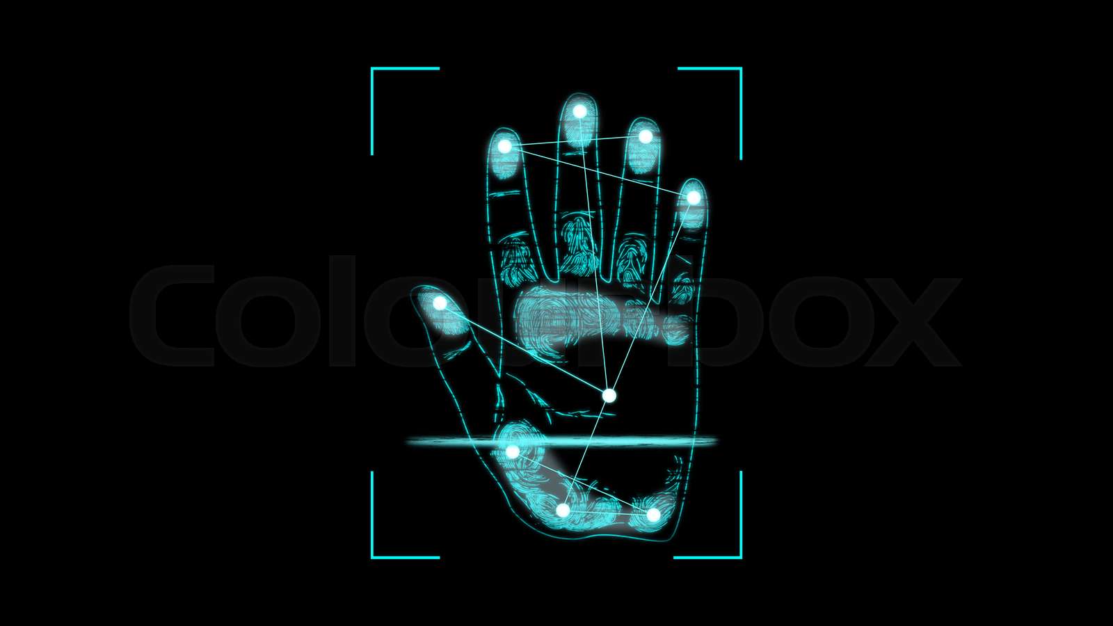 Biometric handprint scan over black background Stock video Colourbox