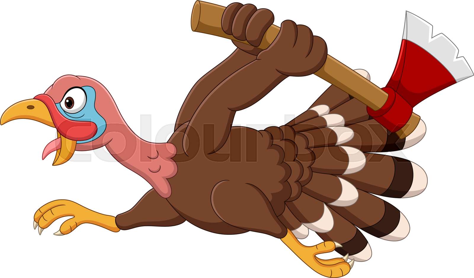 Cartoon turkey running with axe | Stock vector | Colourbox