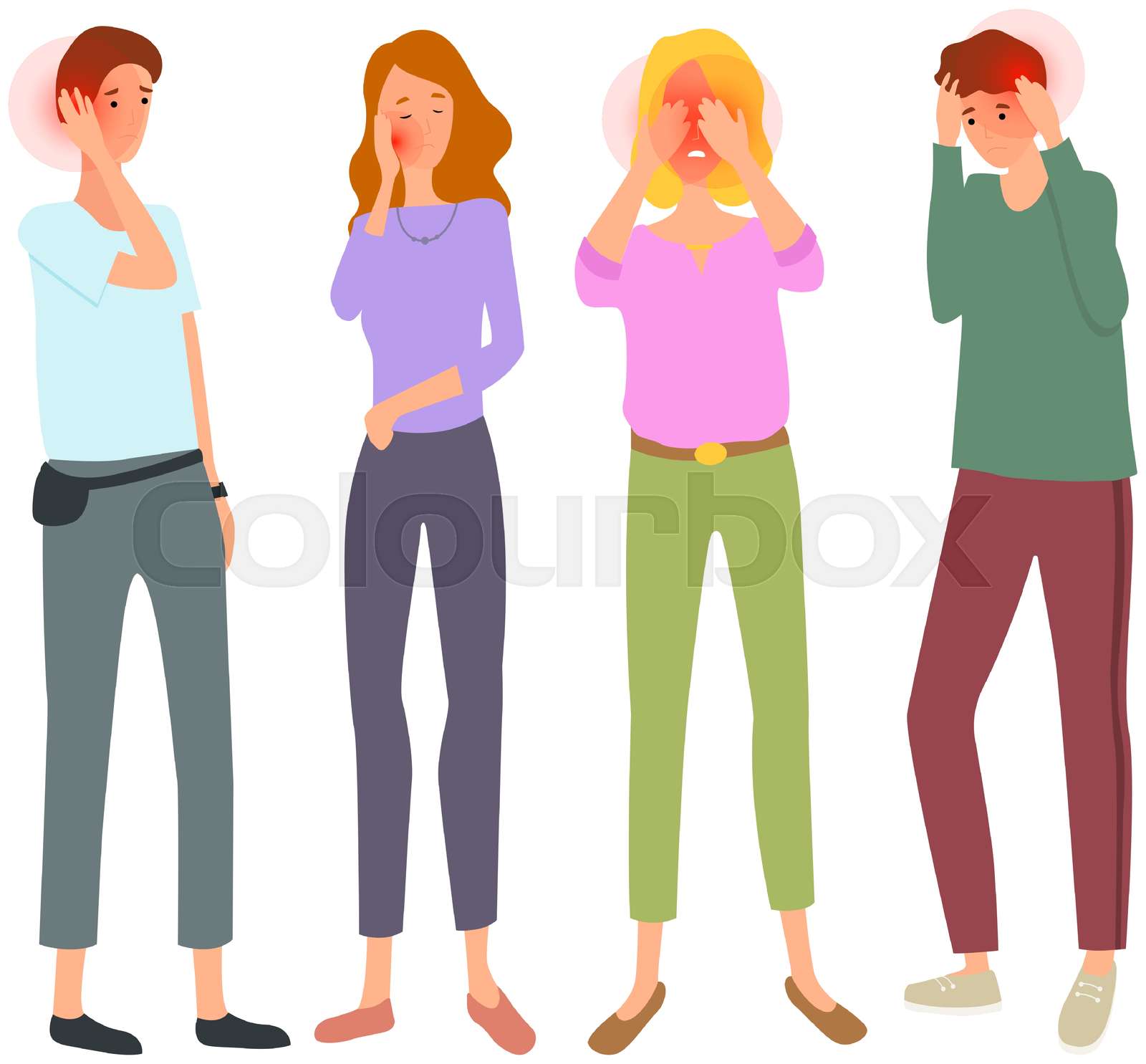 People suffering from headache, earache, toothache, and pain in eyes