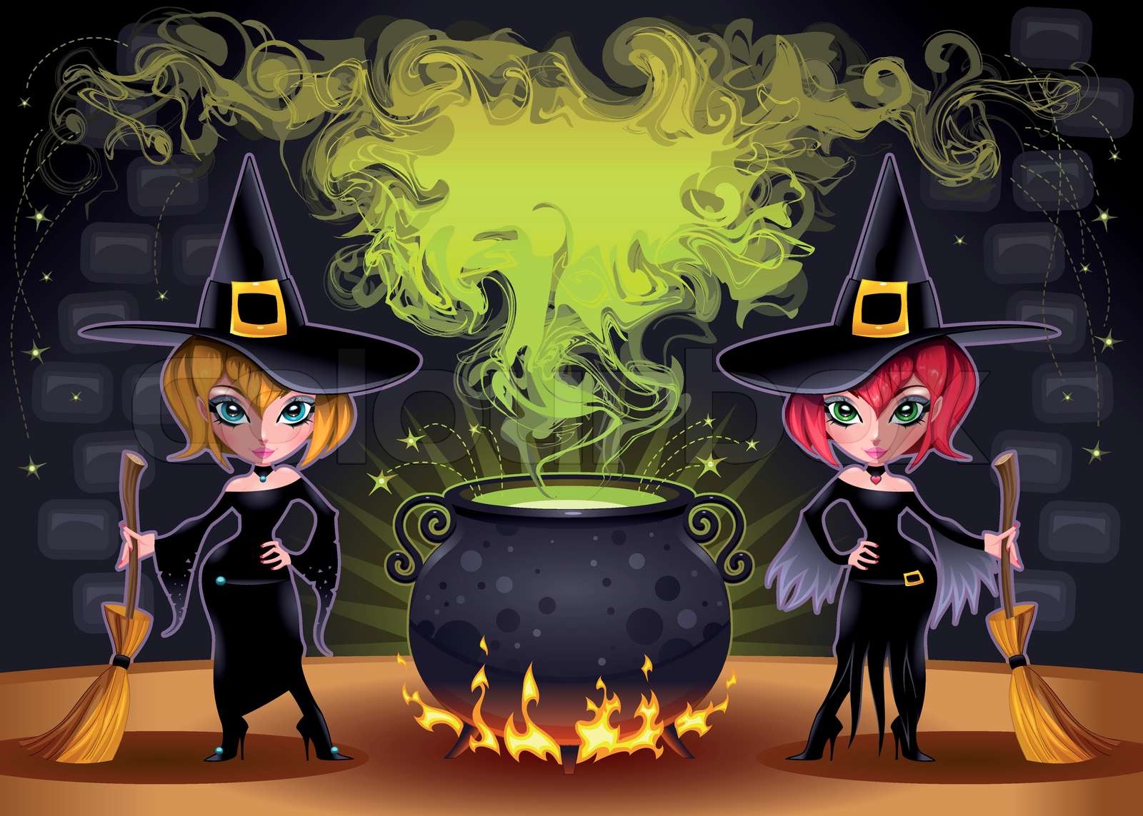 lustige Hexen mit Topf. Cartoon und Vektor-Illustration. Proportionen Motiv 