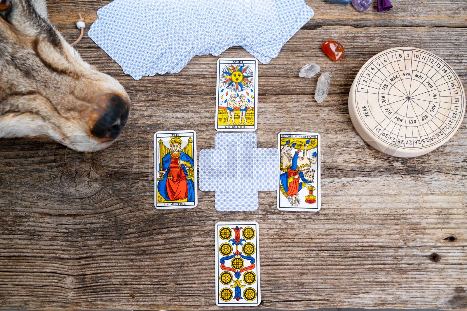 Fortune telling on tarot cards Stock image Colourbox