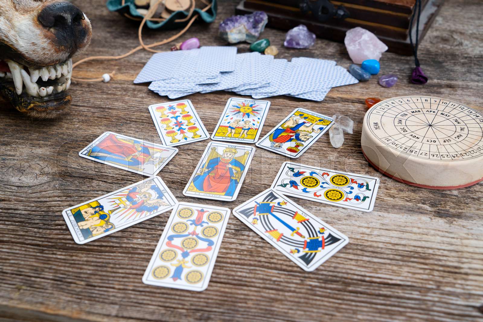 Fortune telling on tarot cards Stock image Colourbox