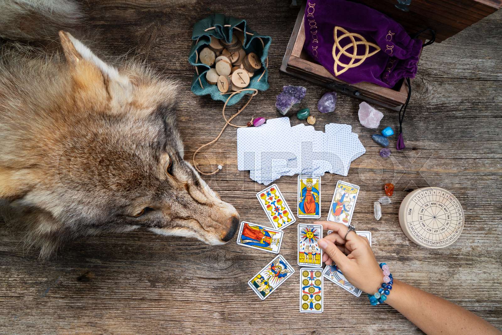 Fortune telling on tarot cards Stock image Colourbox