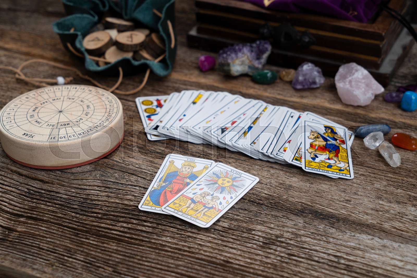 Fortune telling on tarot cards Stock image Colourbox