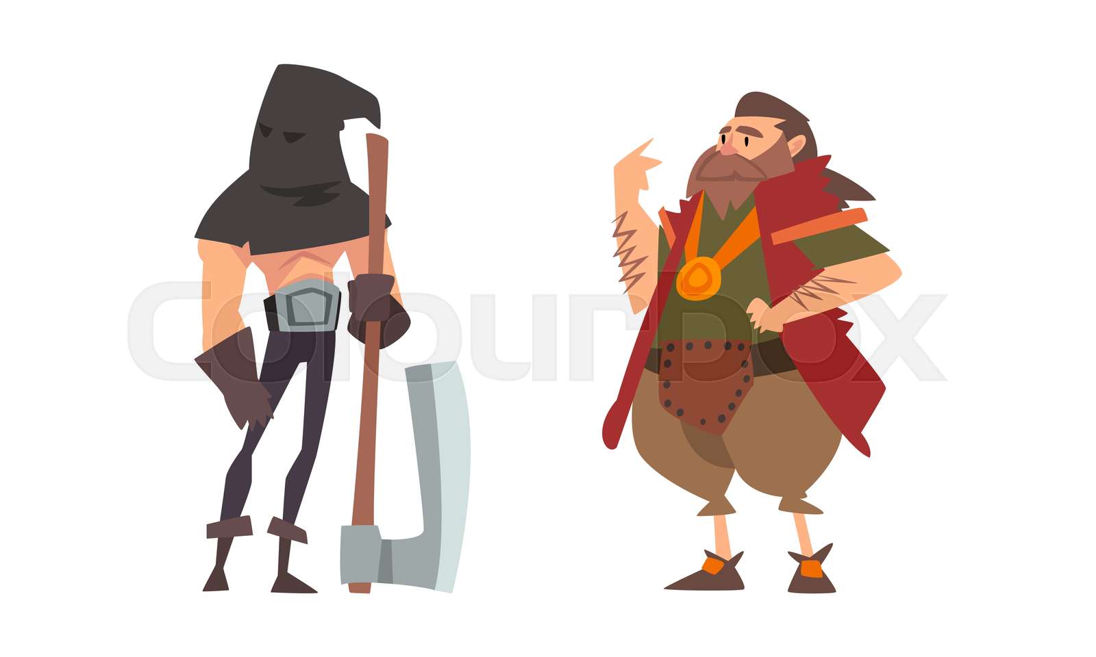Medieval merchant and executor with axe vector set stock vector