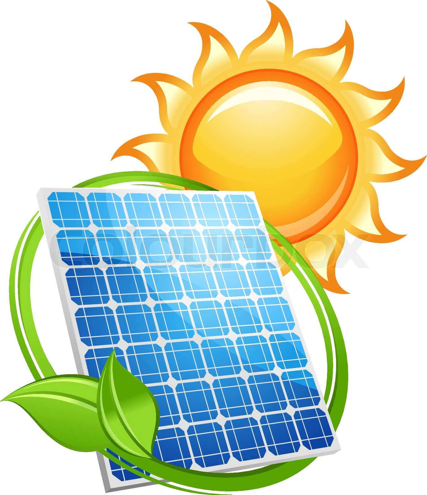 Solar panel and batteries with sun symbol | Stock vector | Colourbox