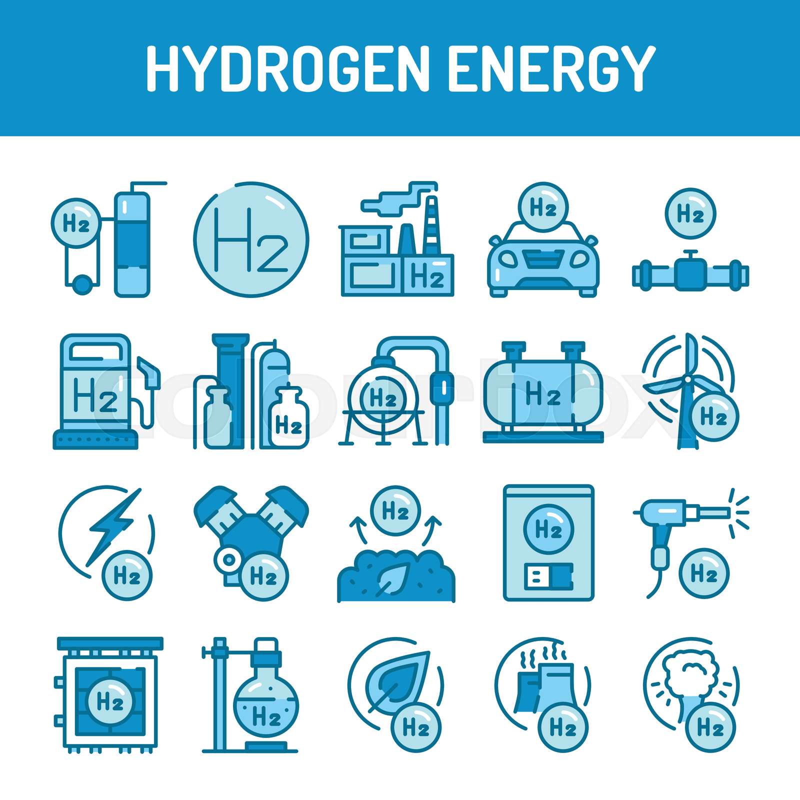 Hydrogen energy line icons set. Isolated vector element. Isolated ...