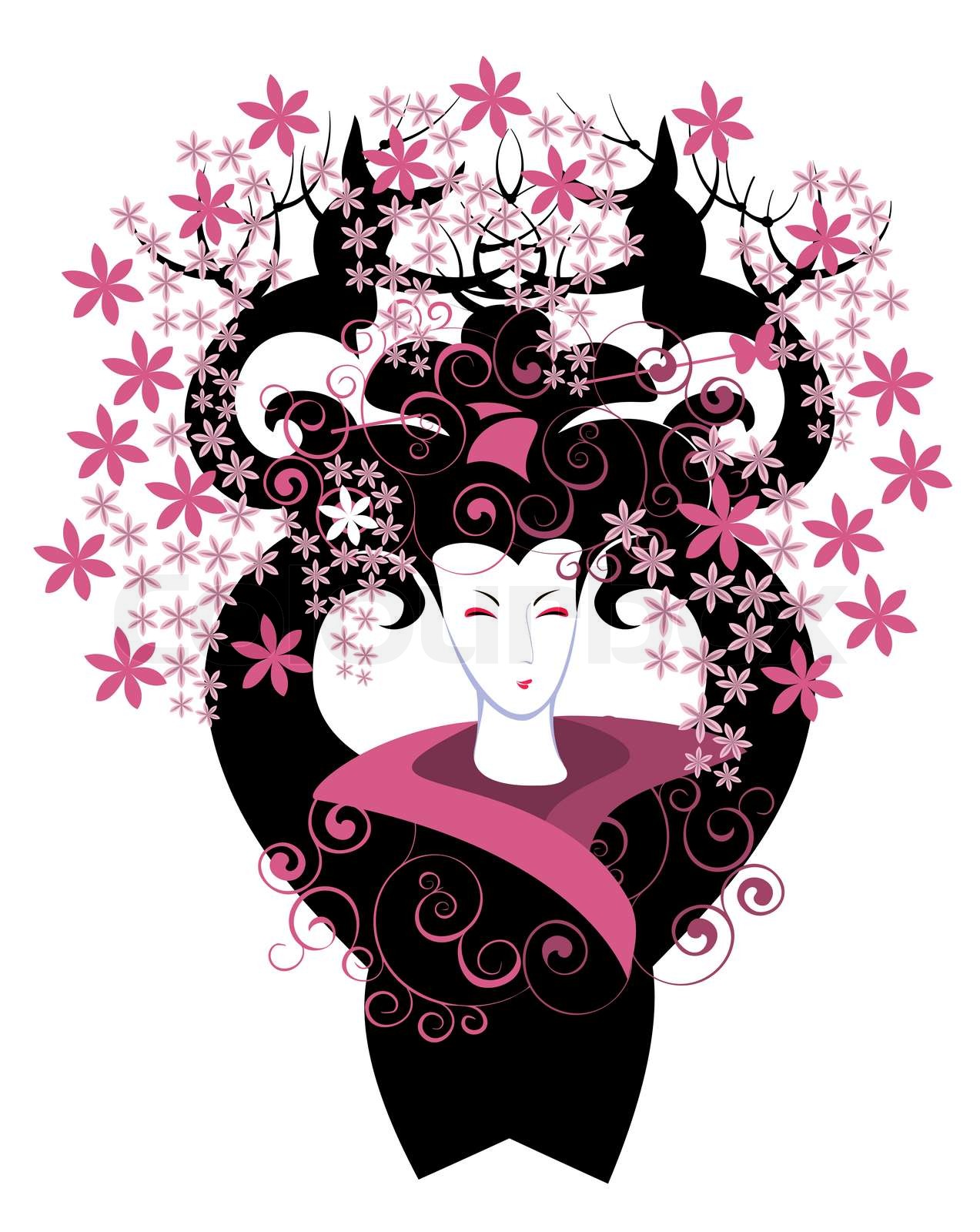 Image of a geisha and cherry blossoms | Stock vector | Colourbox