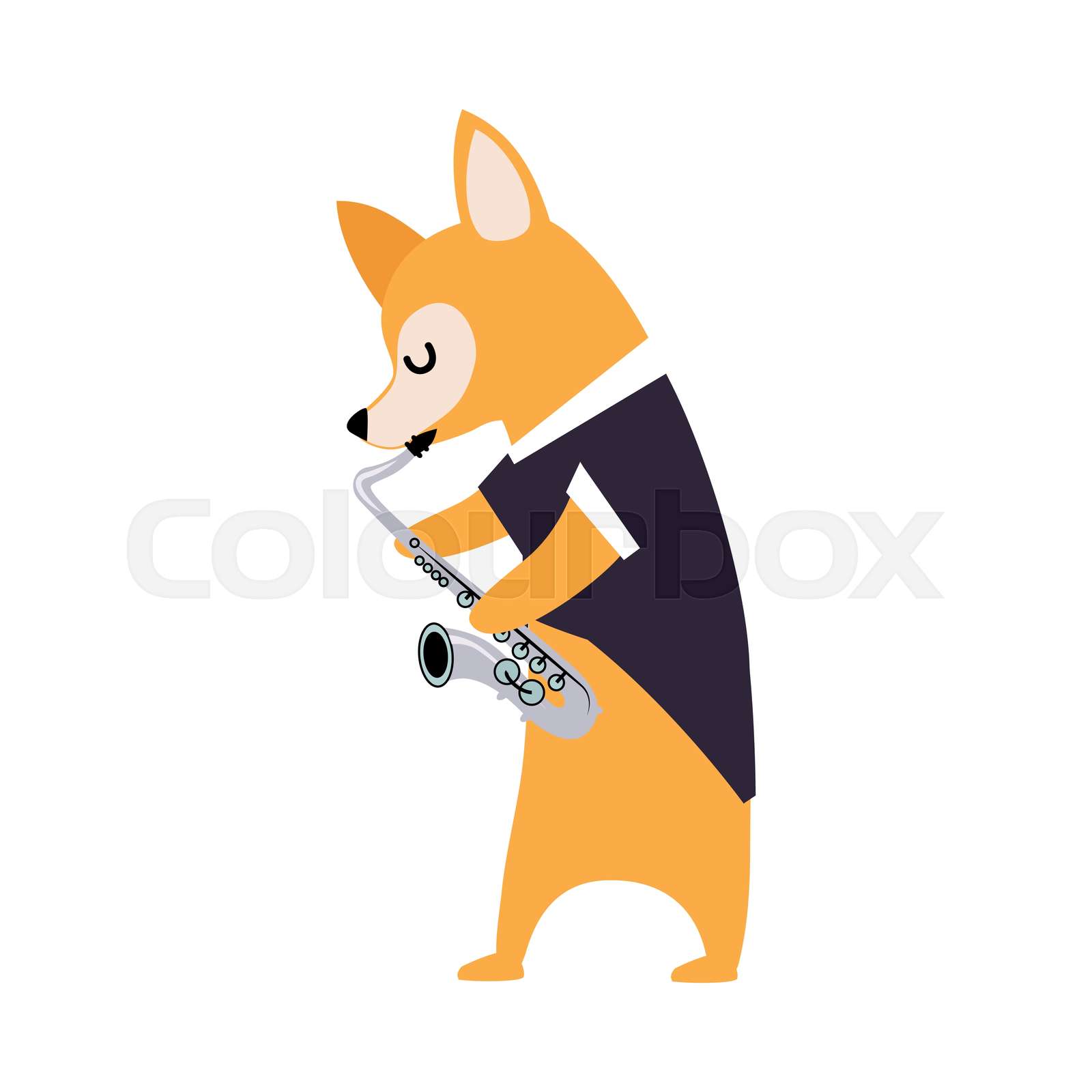 Funny Dog Character Playing Saxophone Performing Concert Vector
