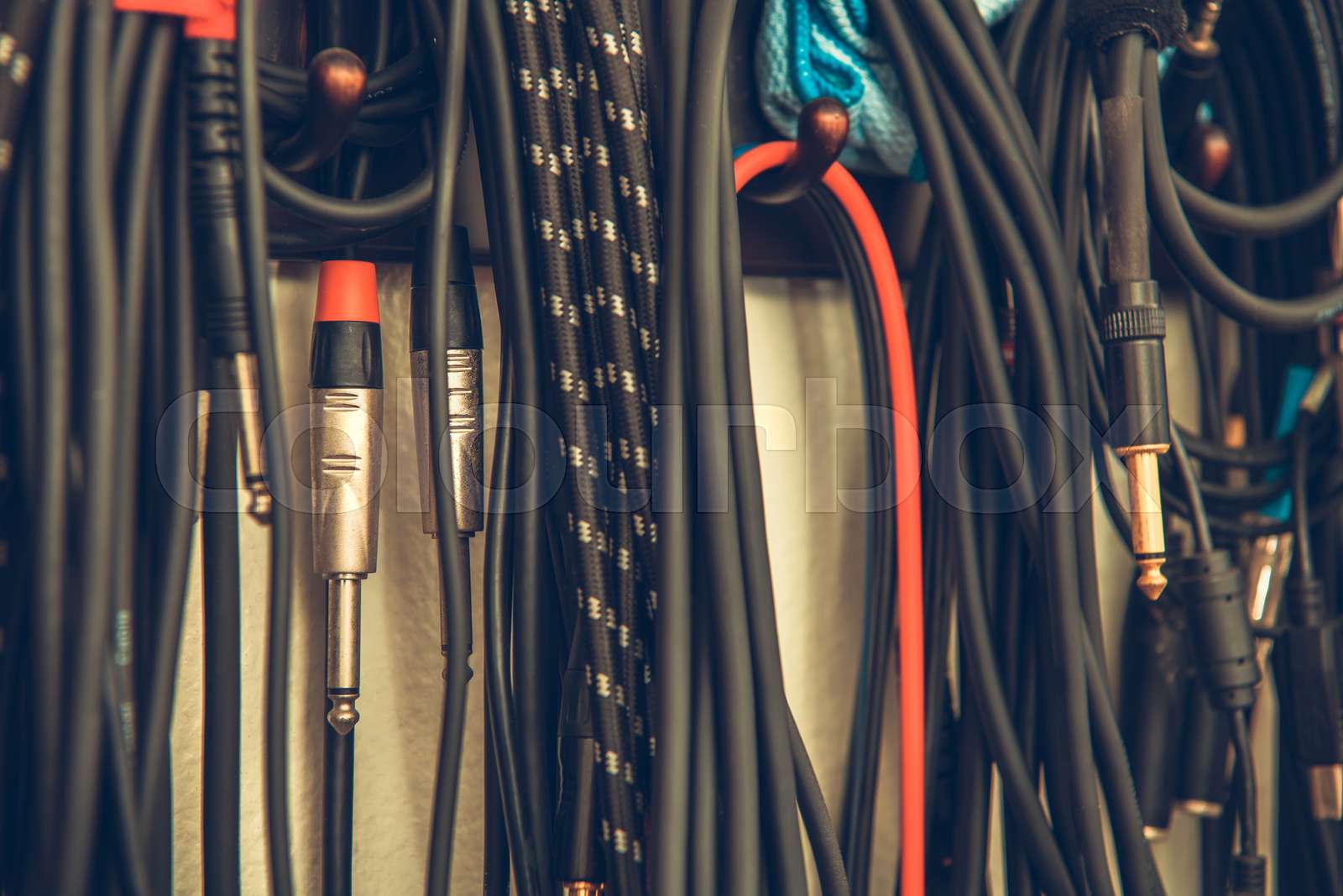 Bunch of Musician Audio Cables For Professional Use Stock image