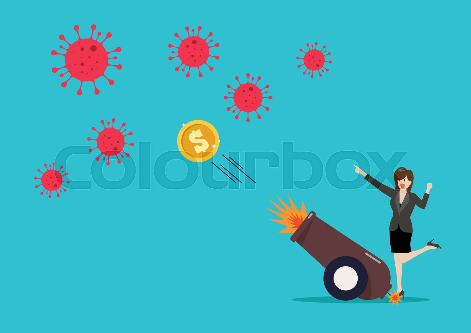 Business Woman Fighting With Coronavirus By Money Shot From Explosive