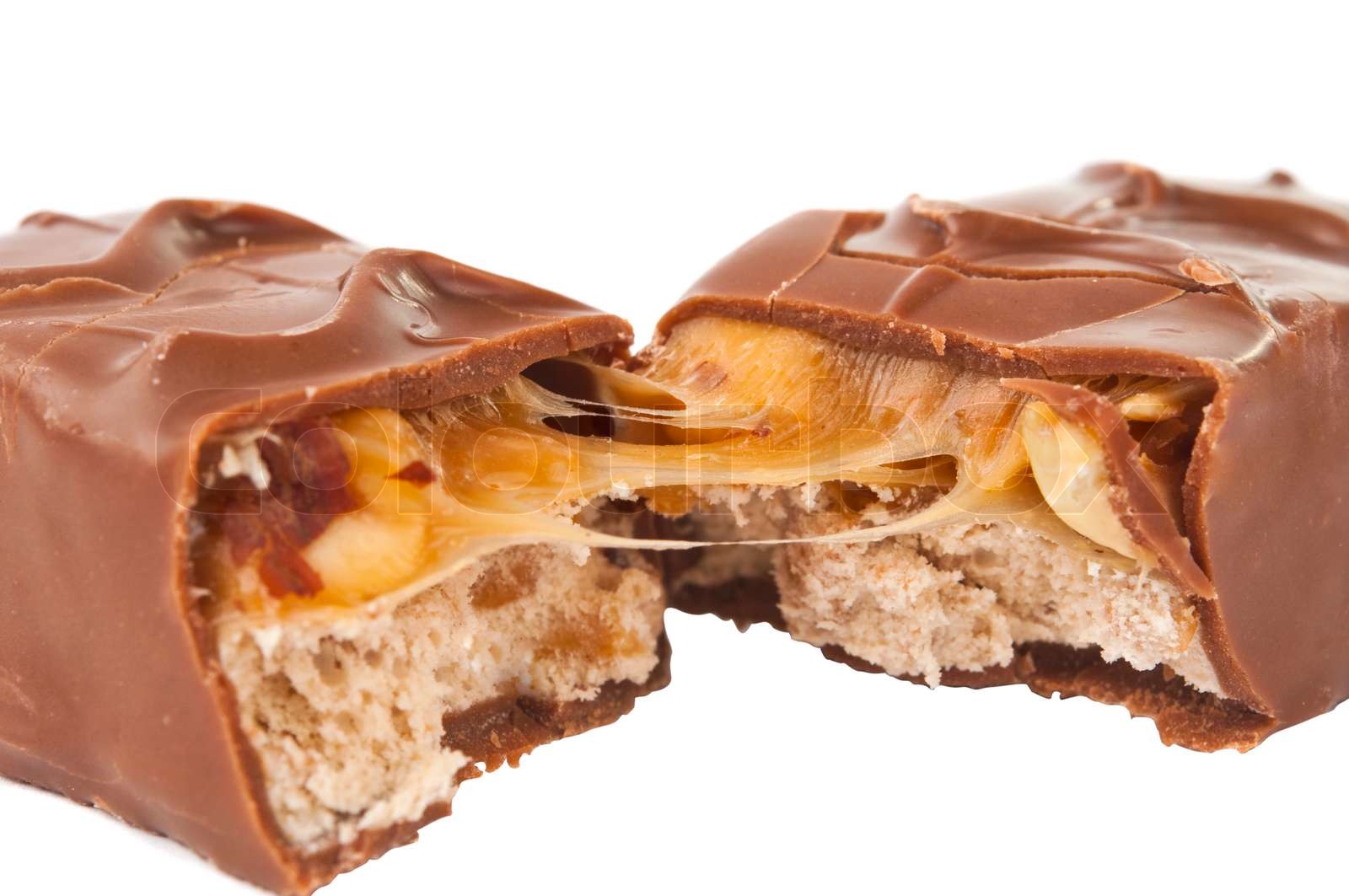 chocolate bar with nuts isolated Stock image Colourbox