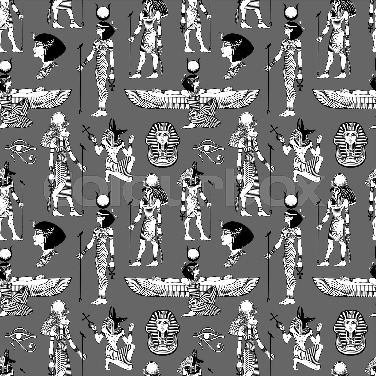 Ancient Egypt. Vintage black and white seamless pattern with Egyptian ...