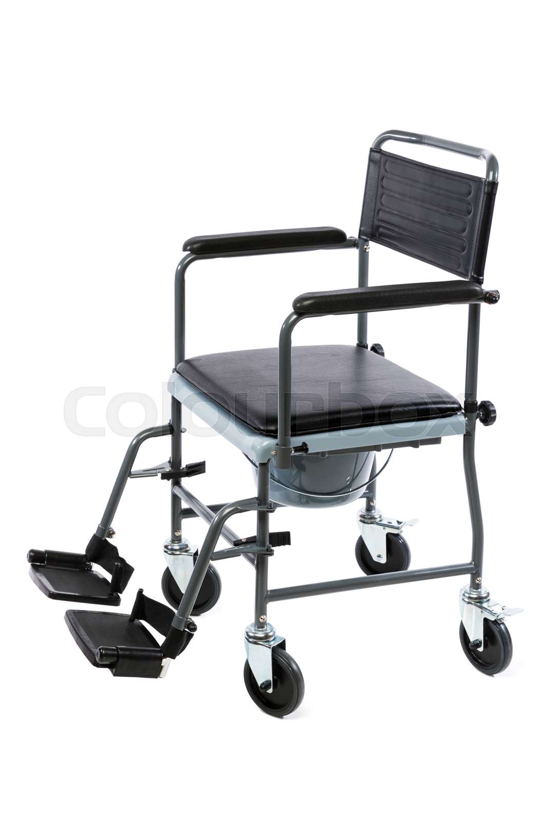 Commode toilet chair with wheels isolated on white Stock image
