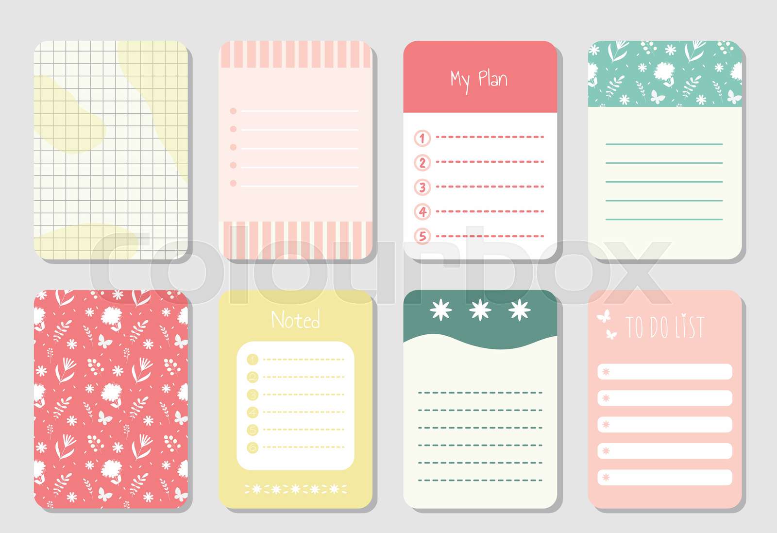 Collection of cute note paper | Stock vector | Colourbox