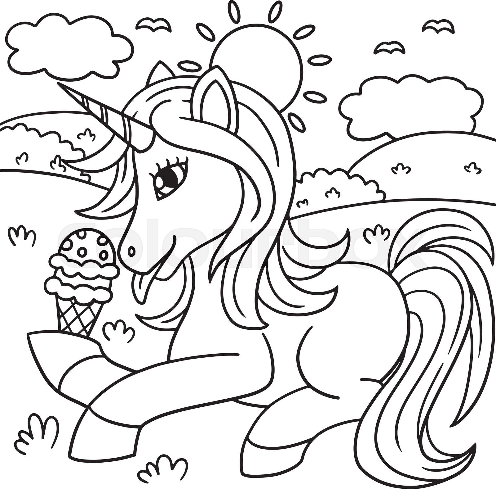 Unicorn Eating Ice Cream Coloring Page for Kids Stock vector Colourbox