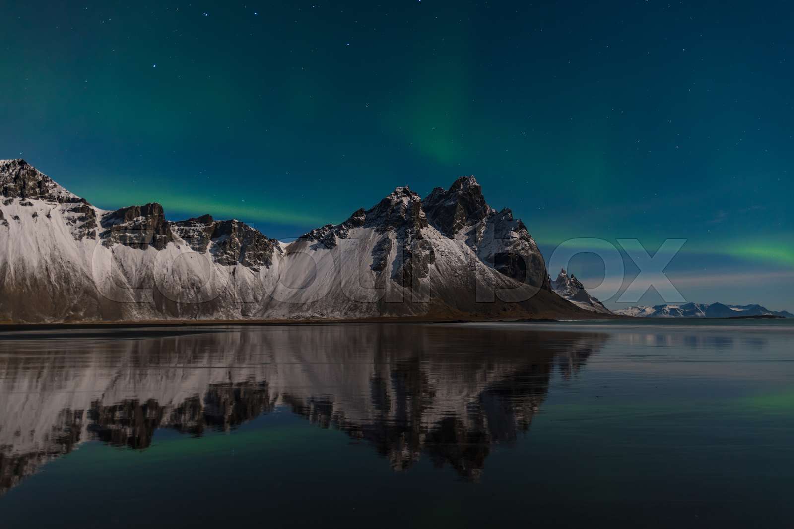 Aurora Borealis over mountain Vestrahorn in Iceland | Stock image ...
