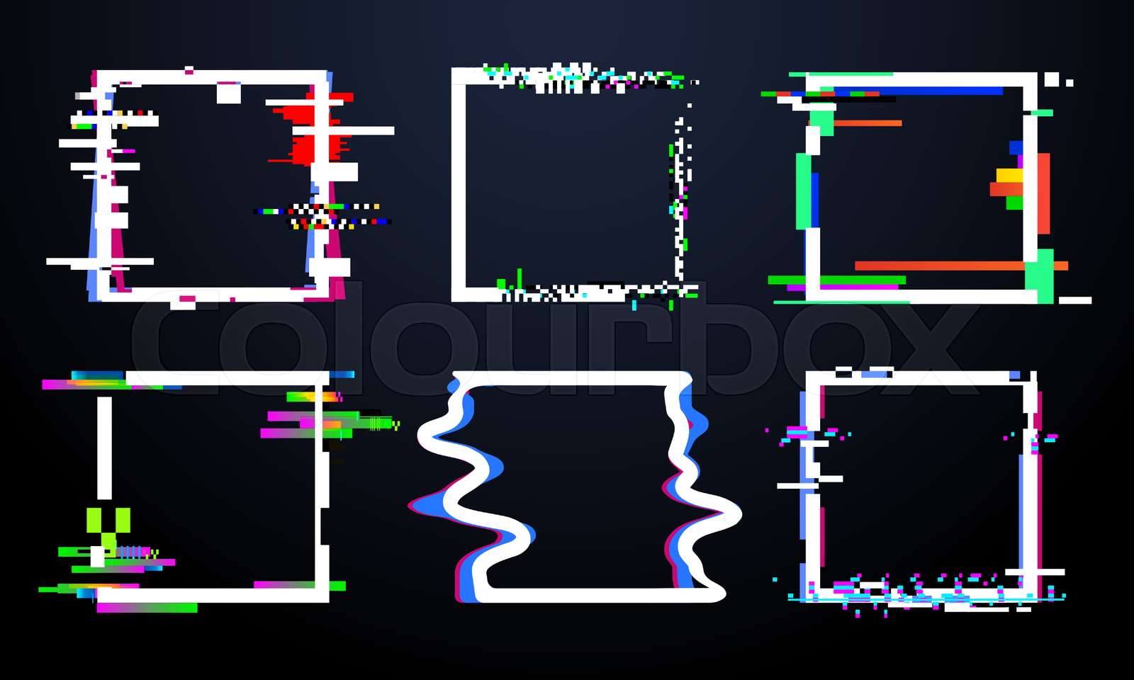 Glitch square frame. Trendy glitched squares shapes, abstract dynamic ...
