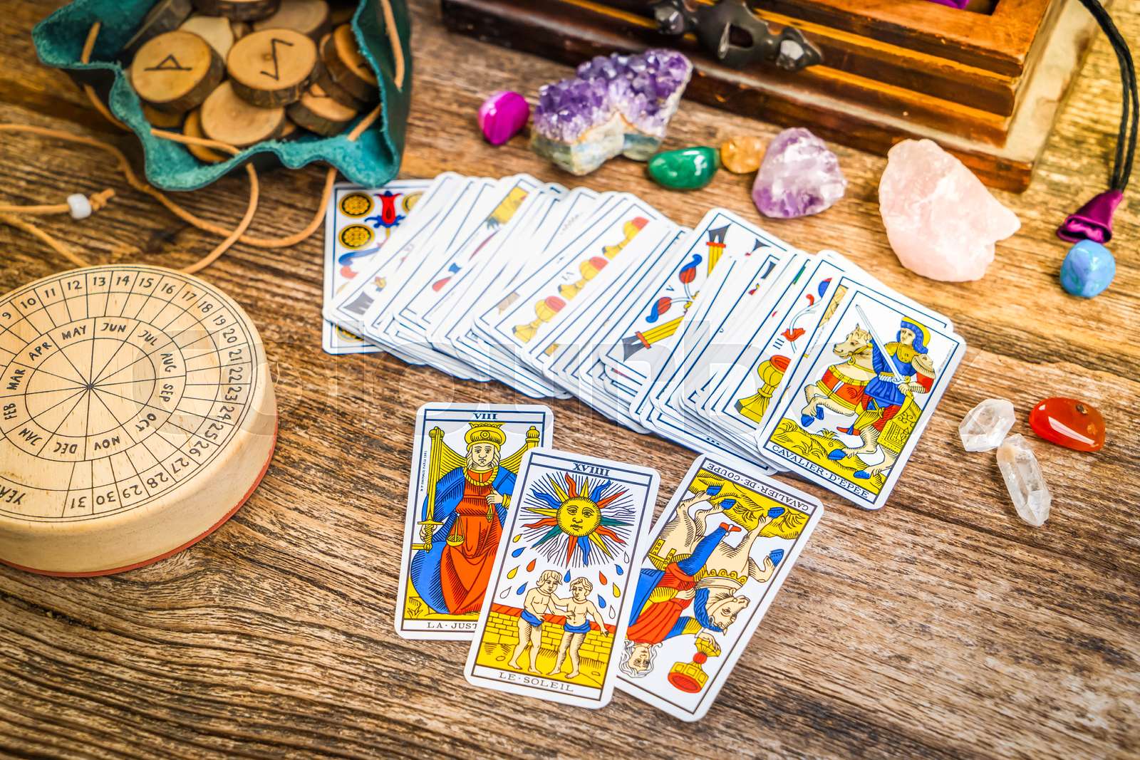 Fortune telling on tarot cards Stock image Colourbox