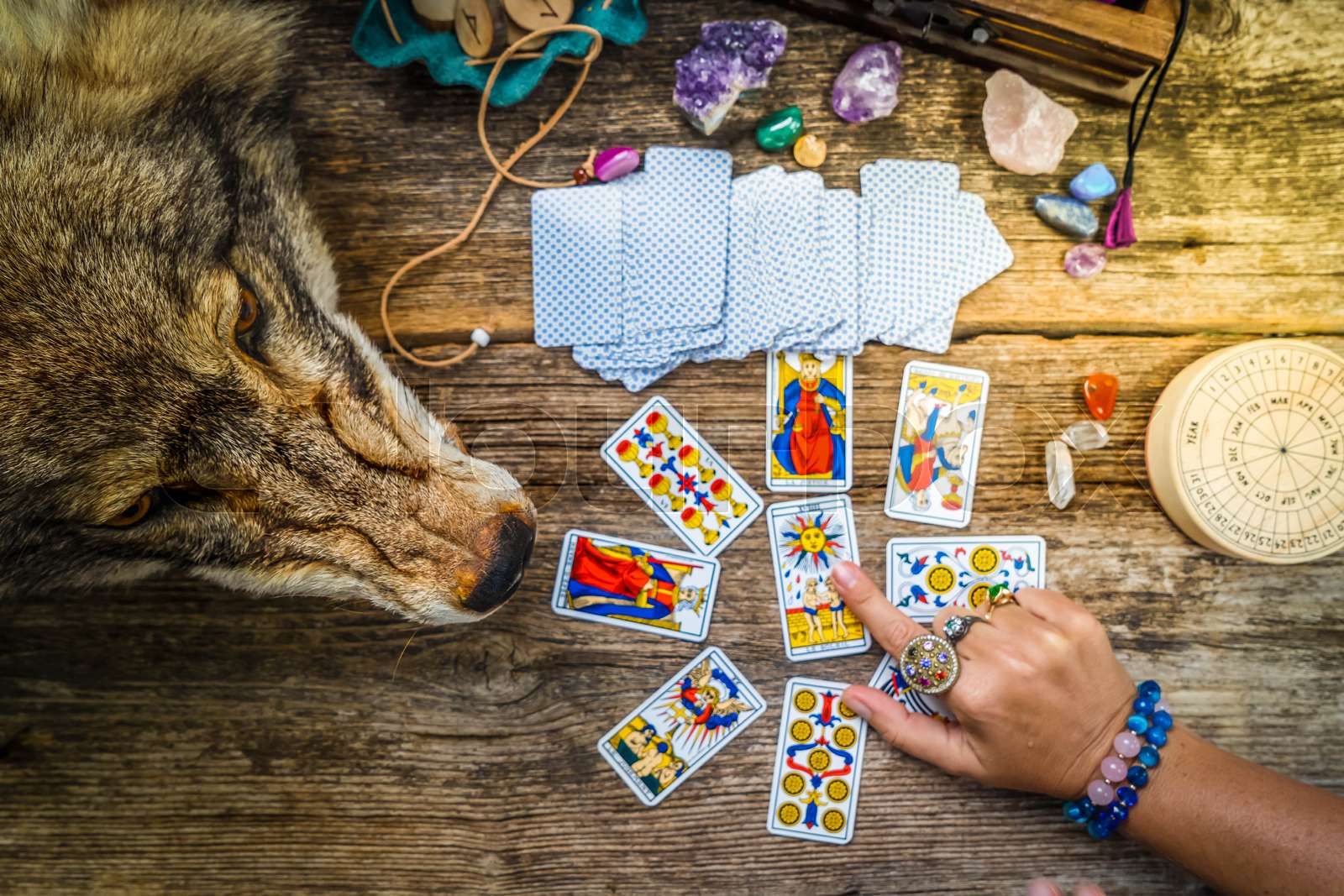 Fortune telling on tarot cards Stock image Colourbox