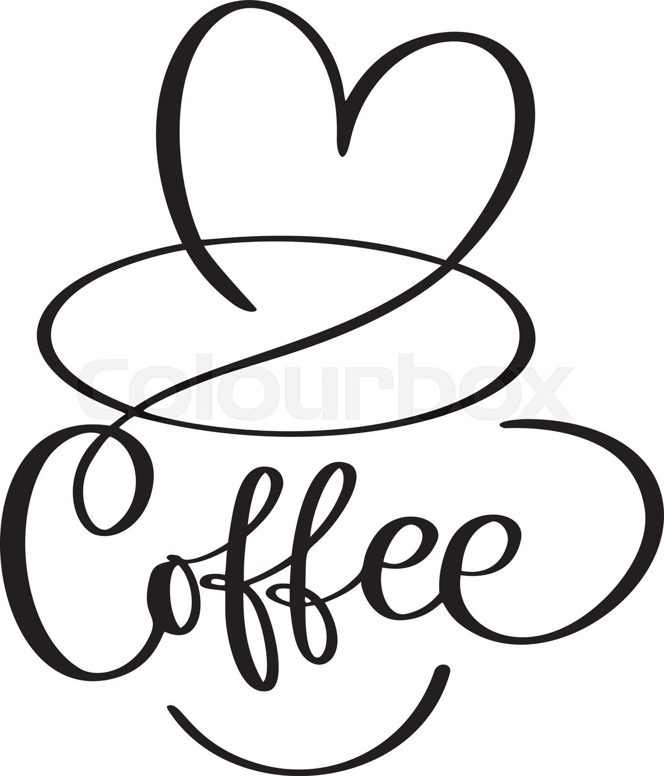 Vector logo of coffee cup with calligraphic text Coffee and heart