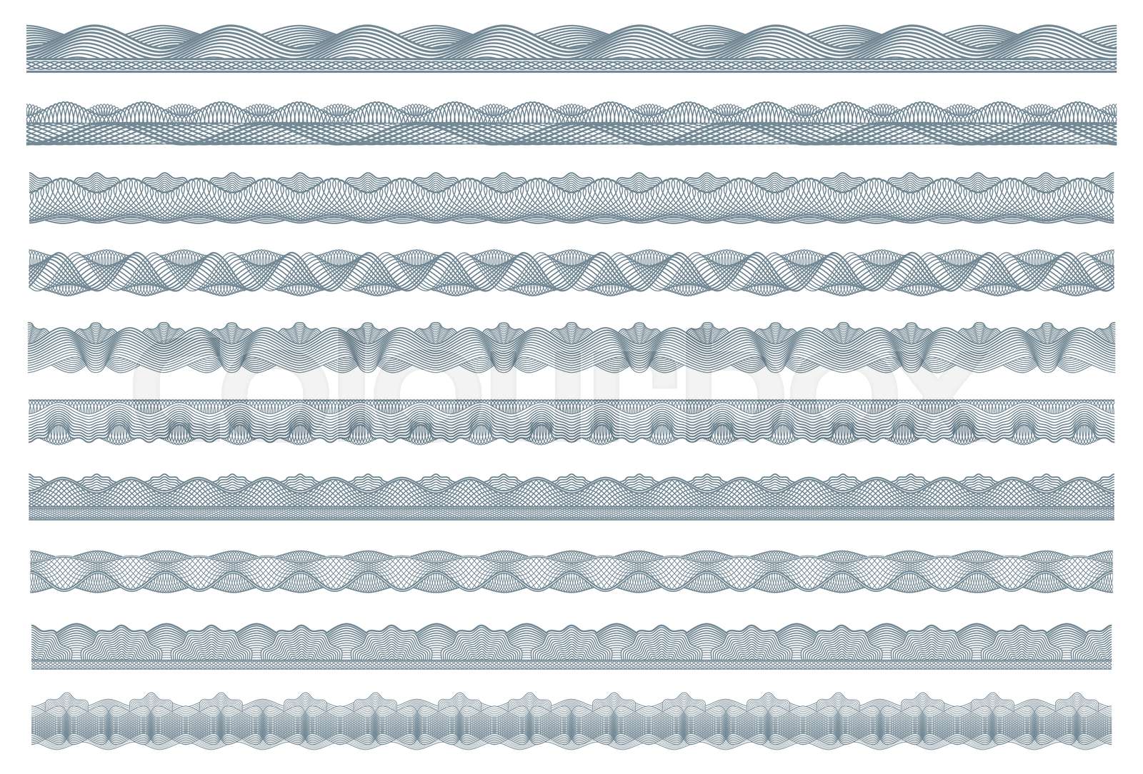 Guilloche borders, bank money, diploma certificate Stock vector