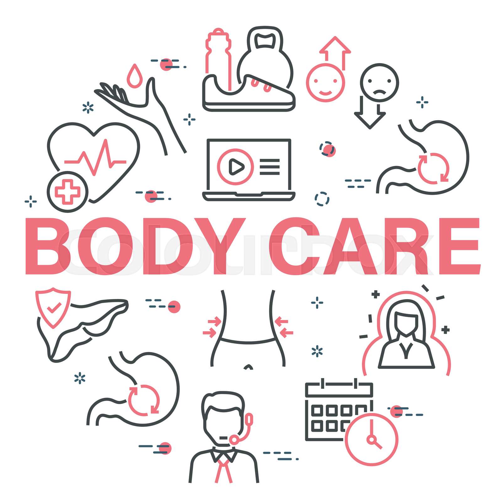Body Care text amidst various linear icons Stock vector Colourbox