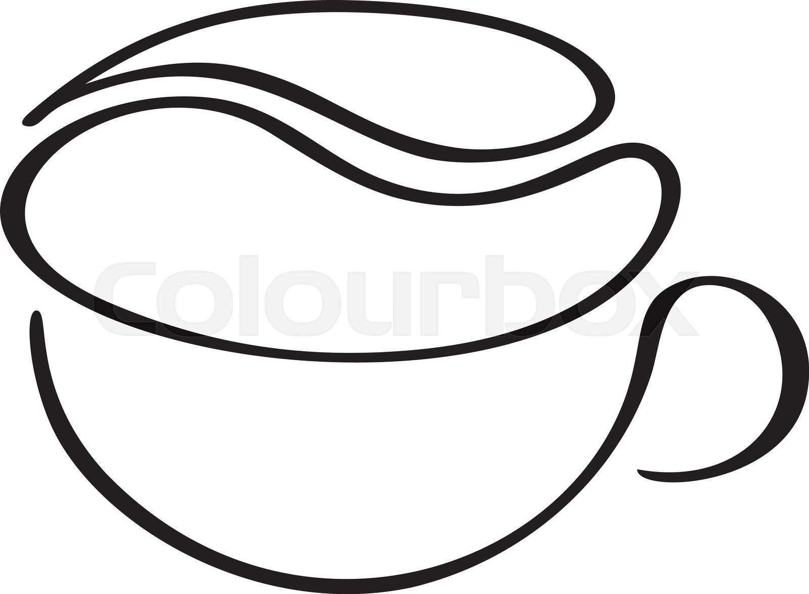Vector calligraphy coffee or tea cup and stilyzed bean. Black and white