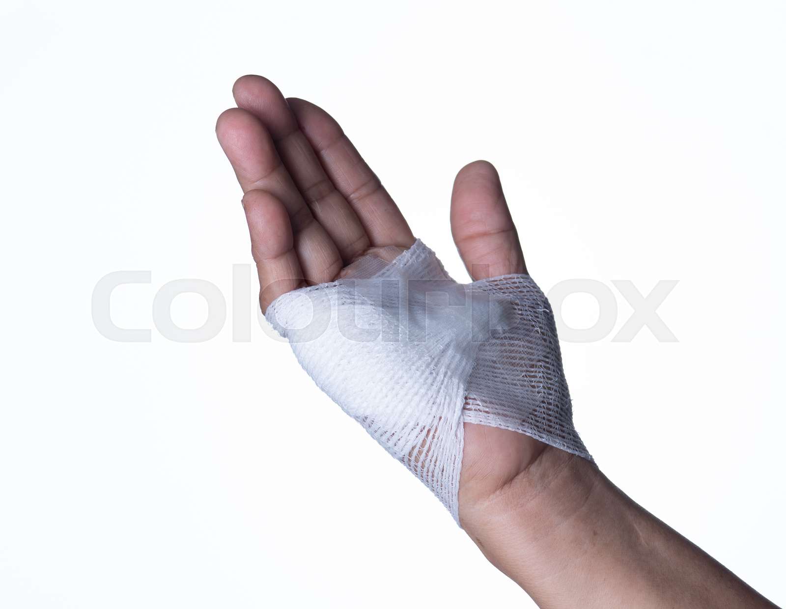 Wounds at the wrist,bandages a hand wound pain medicine Stock image