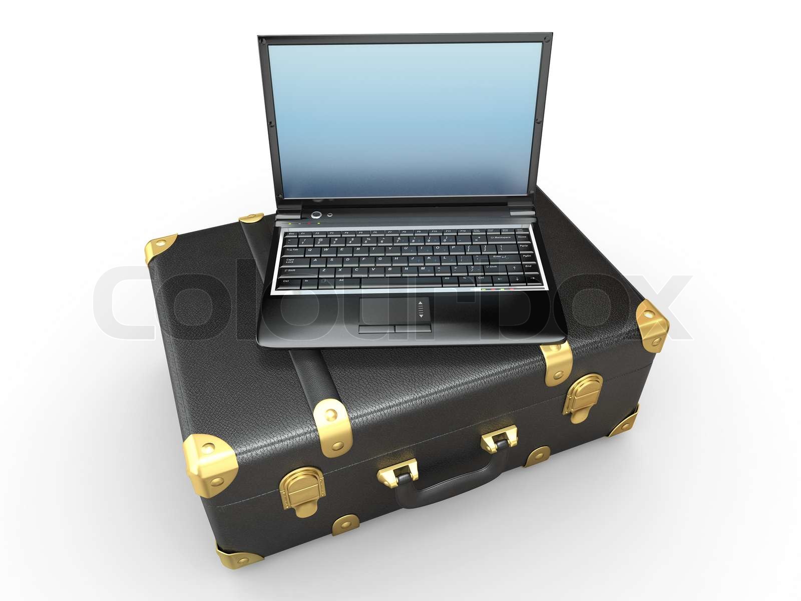 Laptop und Koffer Stock Bild Colourbox