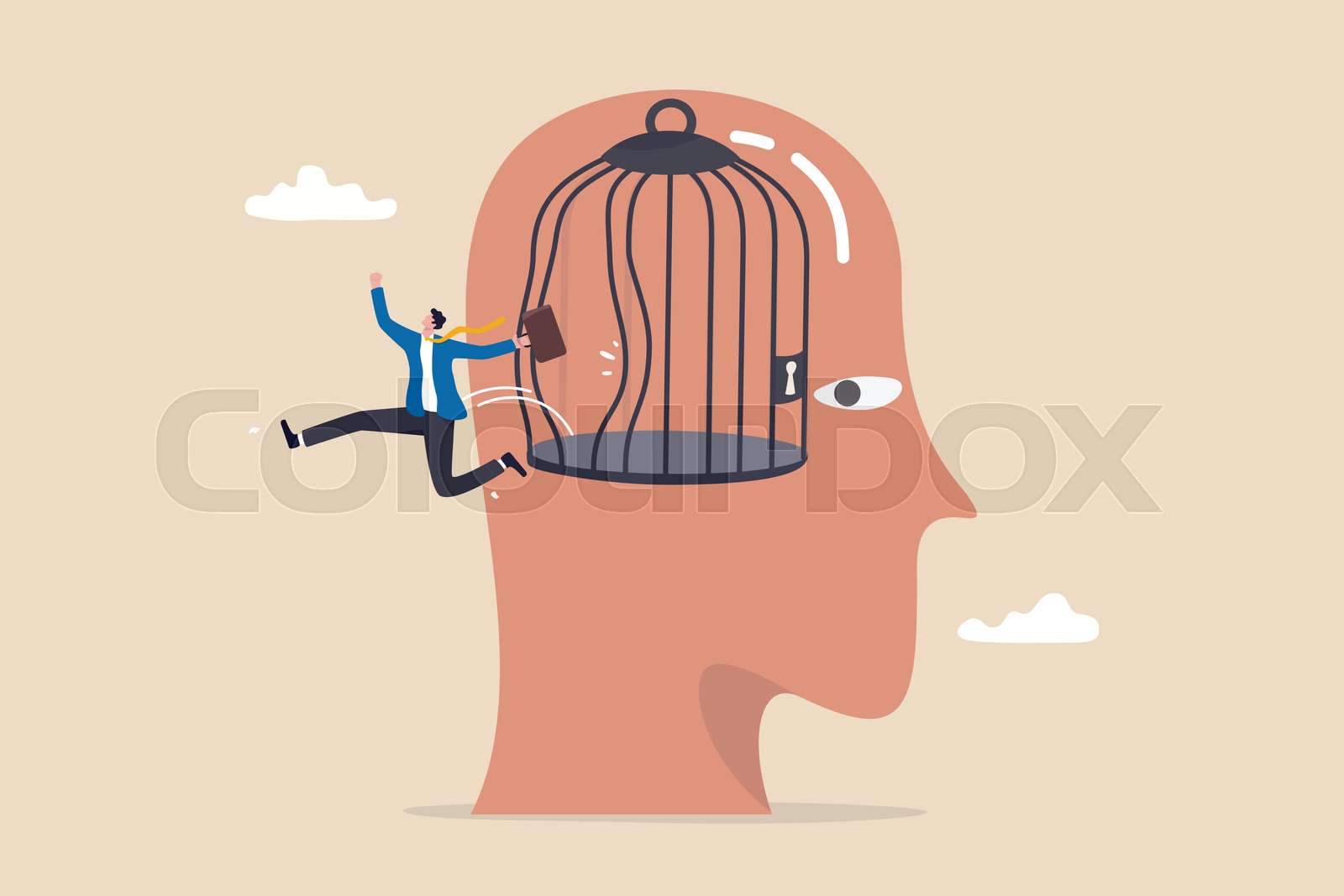 Freedom, break free from prison of thinking, inspiration or think out