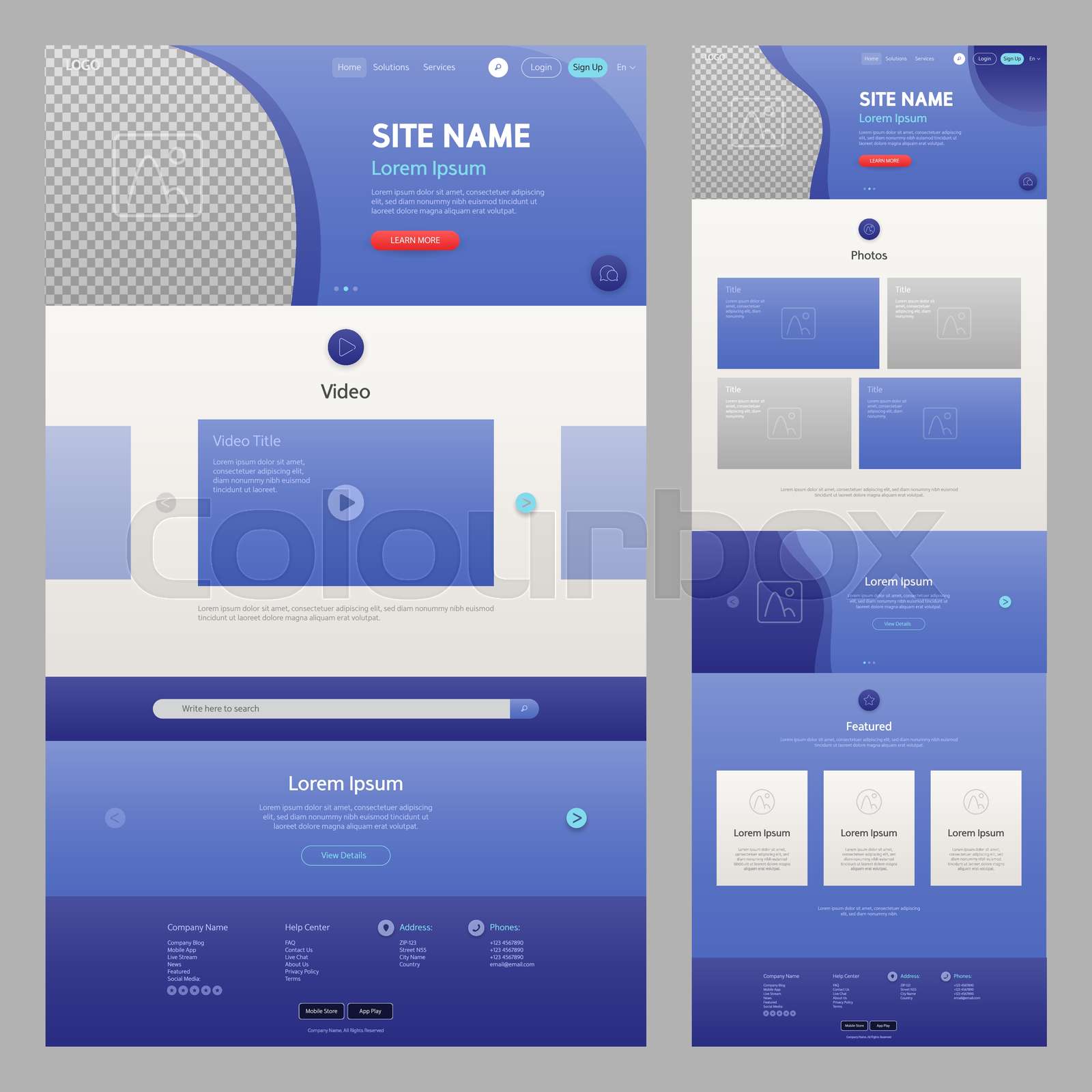 Website template dark blue with transparency stock vector colourbox