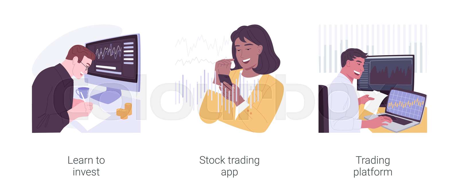 Stock trade isolated cartoon vector illustrations set. | Stock vector